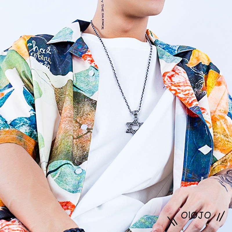 Gaya Eropa Dan Amerika Heksagonal Cahaya Liontin Kalung Tren Punk Kalung Untuk Pria Perhiasan Unisex - ol
