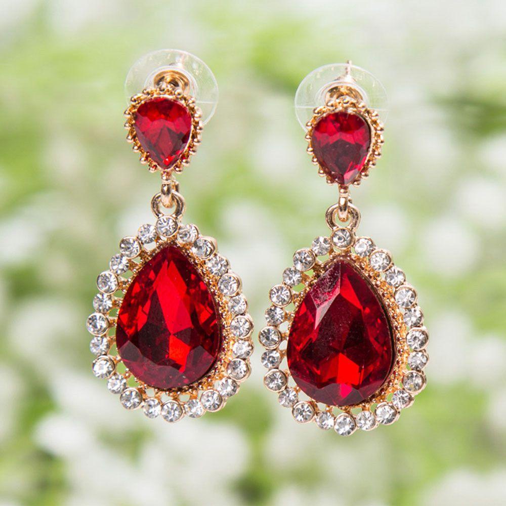 Lily Water Drop Rhinestones Earrings Shiny Female Full Drilling Anting Panjang