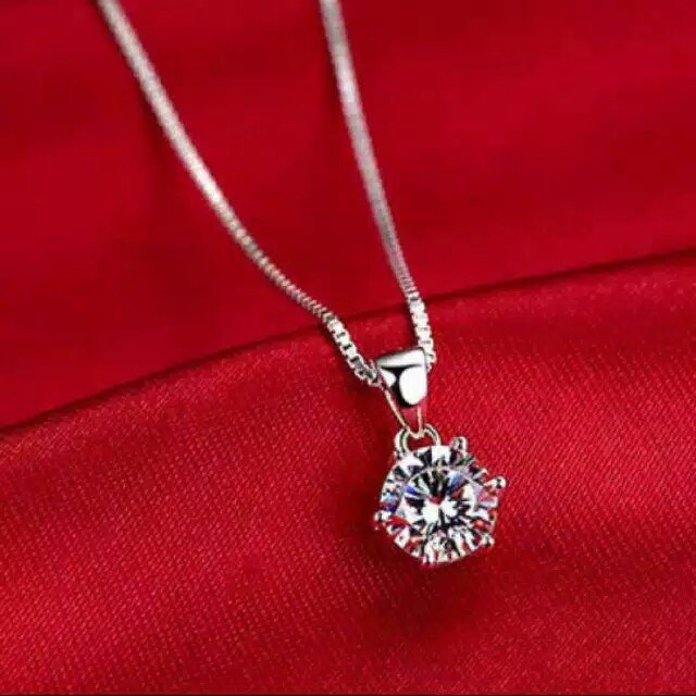 Liontin Kalung Titanium liontin silver permata satu zircon mewah