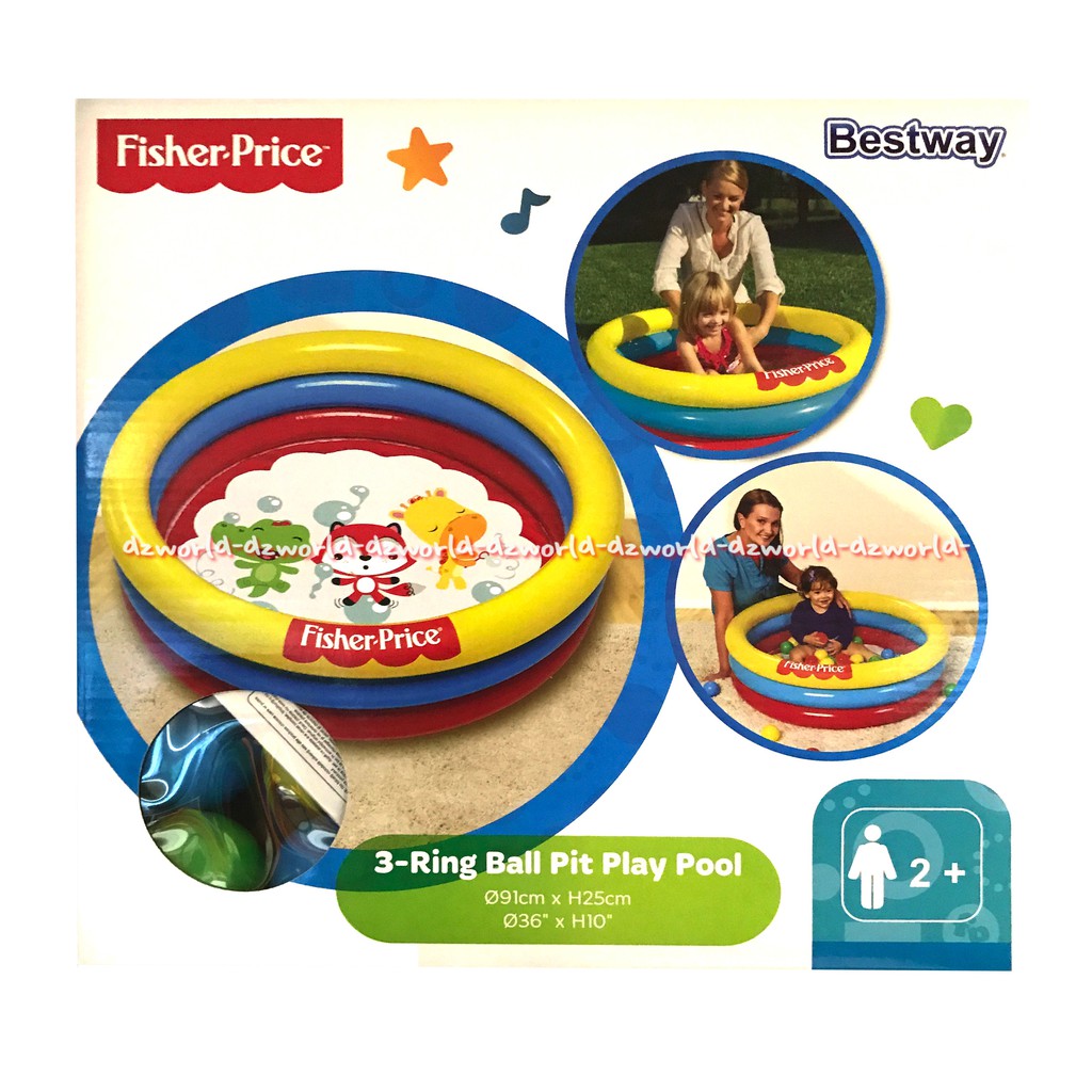 Fisher Price Play Pool mainan kolam anak dengan gambar karakter berwarna dilantai dan 25 bola