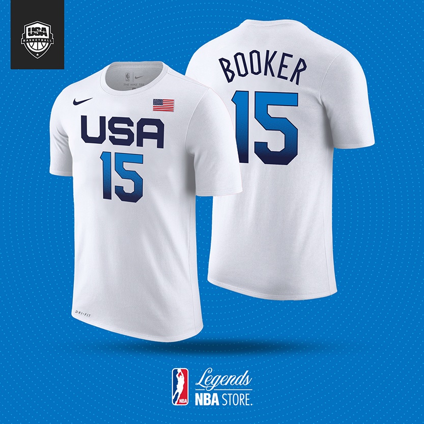 Baju Basket Pria Wanita NBA T shirt basket Kaos USA Basketball 2021 No 15 Devin BOOKER - Putih Kaos 