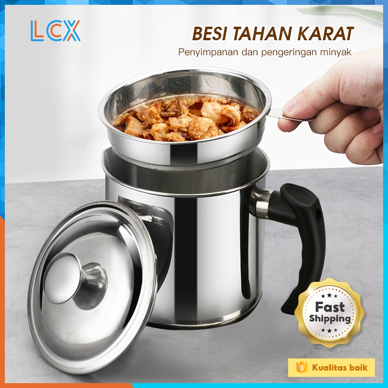 LCX Oil Pot Wadah Saringan Minyak Stainless Steel Gelas Saringan Minyak / Tempat Saringan Minyak