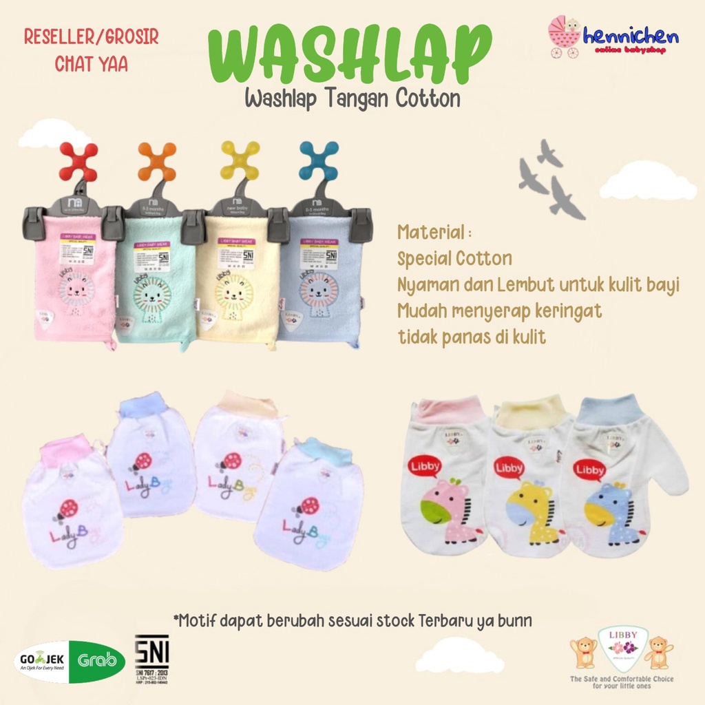 LIBBY Washlap Tangan Cotton Bayi SNI 1 PCS Baby avene waslap anak waslap bayi