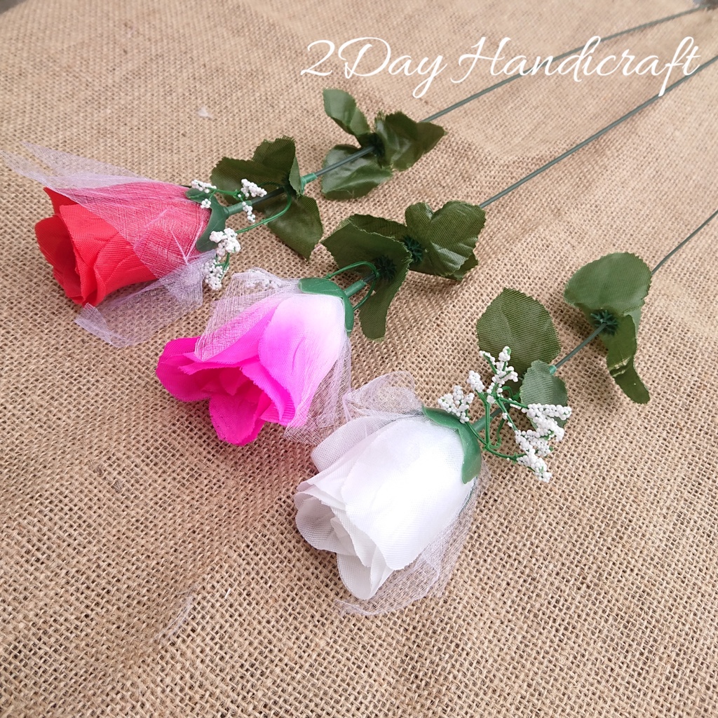 1 Tangkai Mawar Rose Bunga Plastik Artificial Bunga Mawar Plastik Kuncup