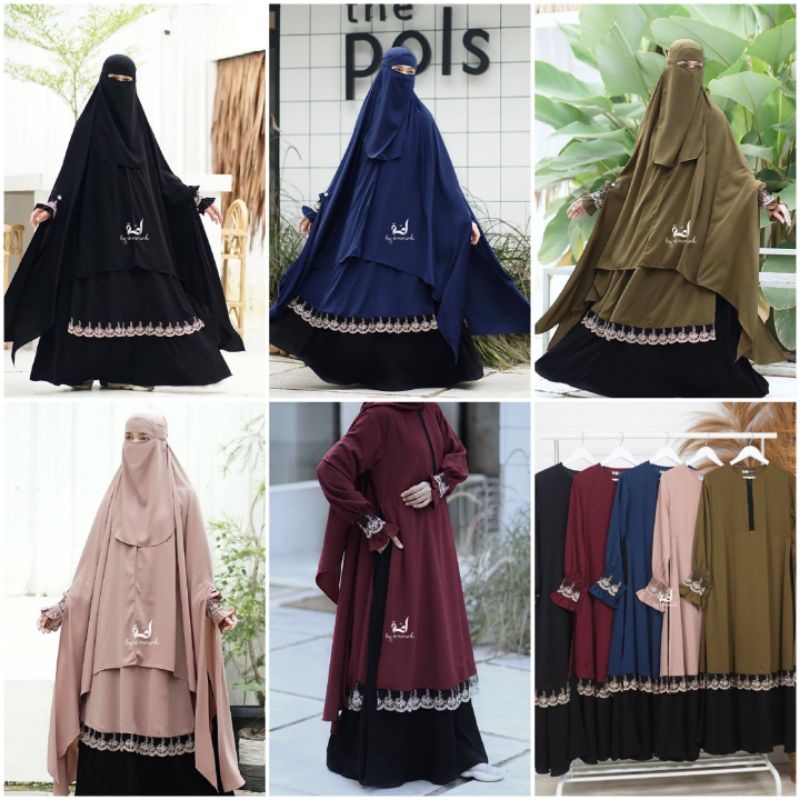 By Ummah - Hawa Series by Ummah Gamis Set khimar Cadar bahan Wolfis Lux Mix jetblack Kiara S - XXL