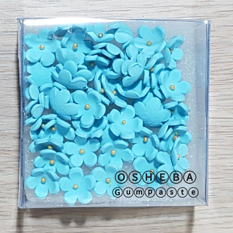 

[osheba] gumpaste bunga BK BB 1.2cm warna biru isi 50 bunga