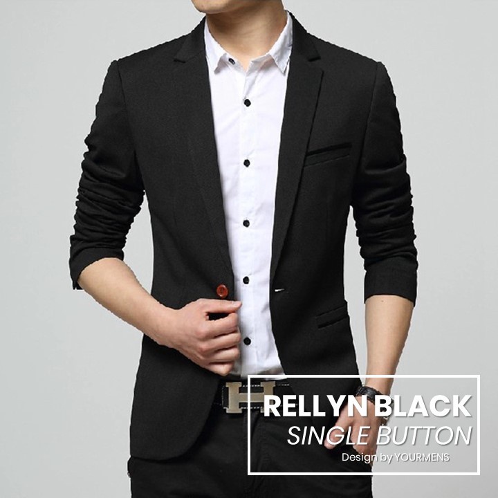 NIKAYU BLAZER SLIMFIT PRIA WARNA HITAM RELLYN BLACK BAHAN TWIST PREMIUM ORIGINAL EXCLUSIVE (S,M,L,XL) FREE ONGKIR + COD