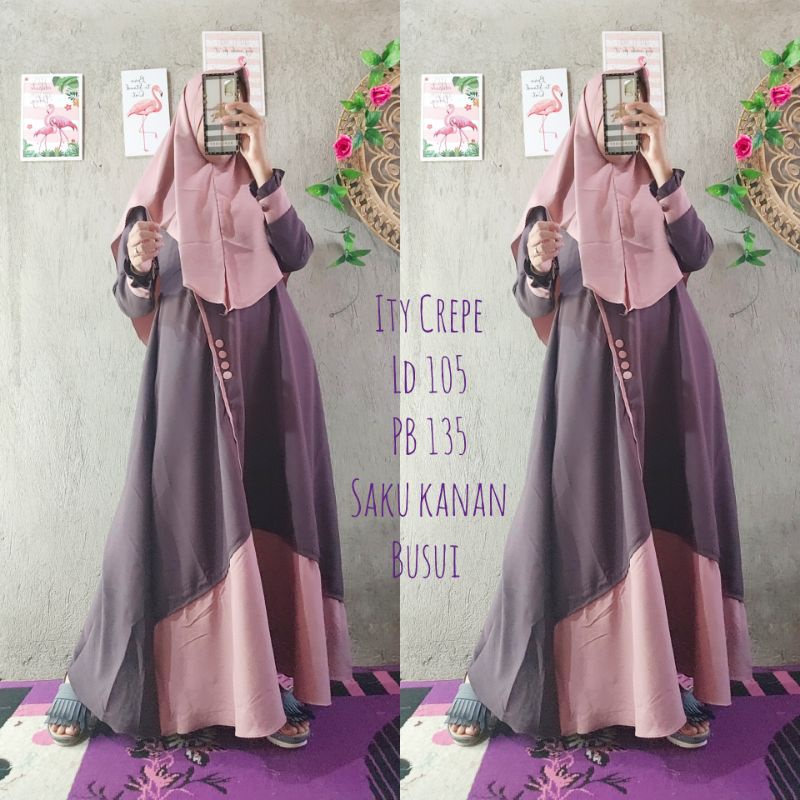 Set gamis Ity crepe | gamis Aluna | gamis Ity syar'i | gamis harian