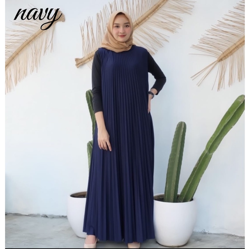 HOPYLOVY SALE - Long Sleeveless Longdress / Gamis Plisket Lengan Buntung / Dress Plisket Nurla