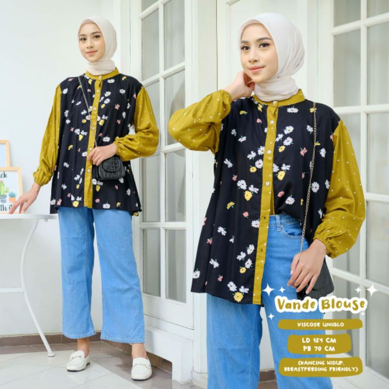 Vande Blouse Bahan Viscose Uniqlo Blouse Motif Busui Friendly