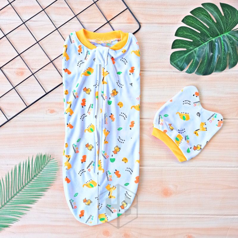 3 set bedong instan resleting + kupluk bayi baru lahir newborn