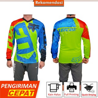 Baju Jersy  Sepeda MTB Gunung  Fox Hijau Biru Murah Desain 