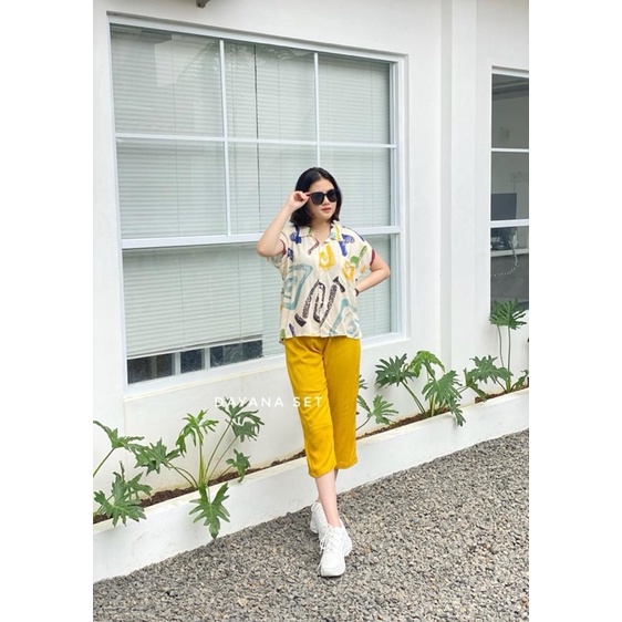 setelan celana 7/8 /dayana set/setelan atas motif bawah polos/COD-P