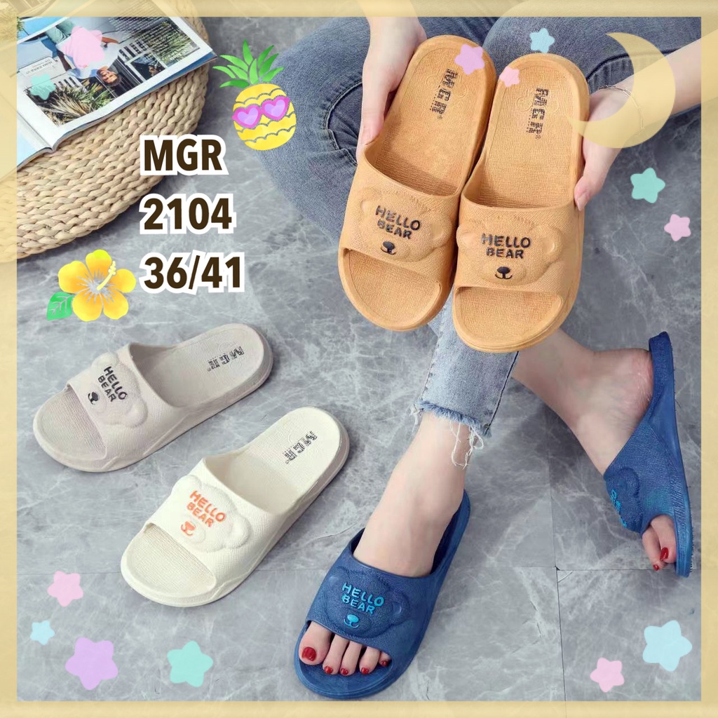 Sandal Slop Jelly Ban Bear Beruang Kuping Timbul Lucu Cute Imut Sol Empuk Impor MGR Mokaya Balance (2102)/ Size 36-41