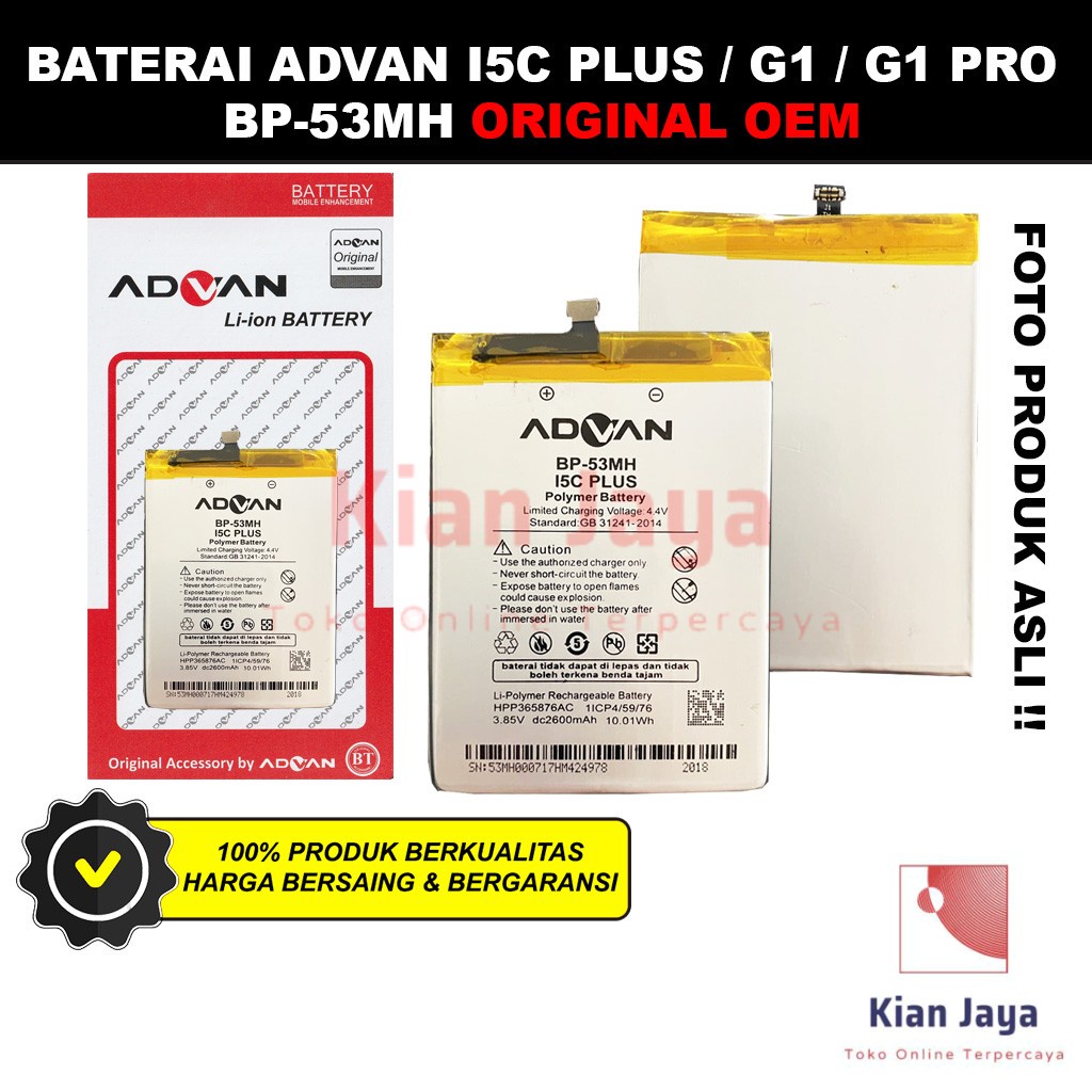 Baterai Advan I5C Plus BP-53MH G1 PRO Original OEM Batre Batrai Battery Hp Ori