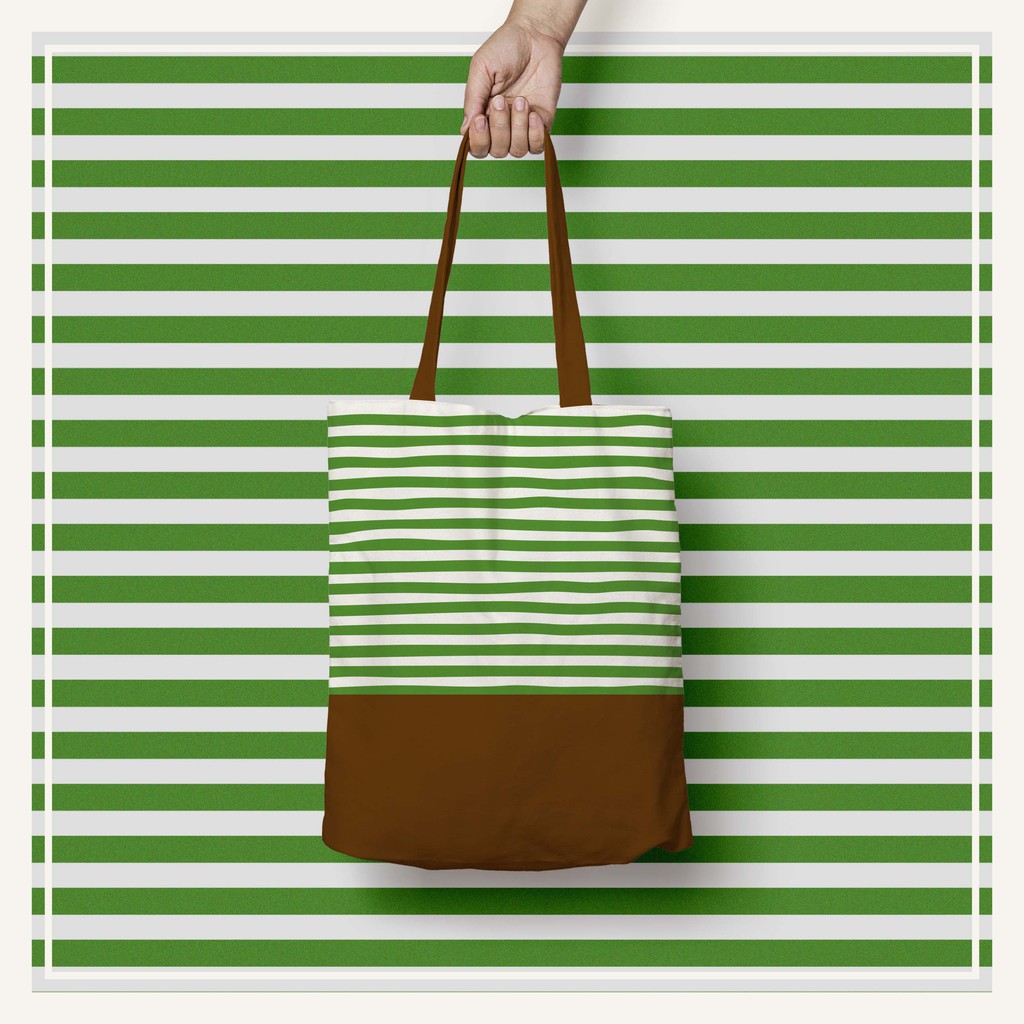 Tote Bag Kanvas Stripe Hijau