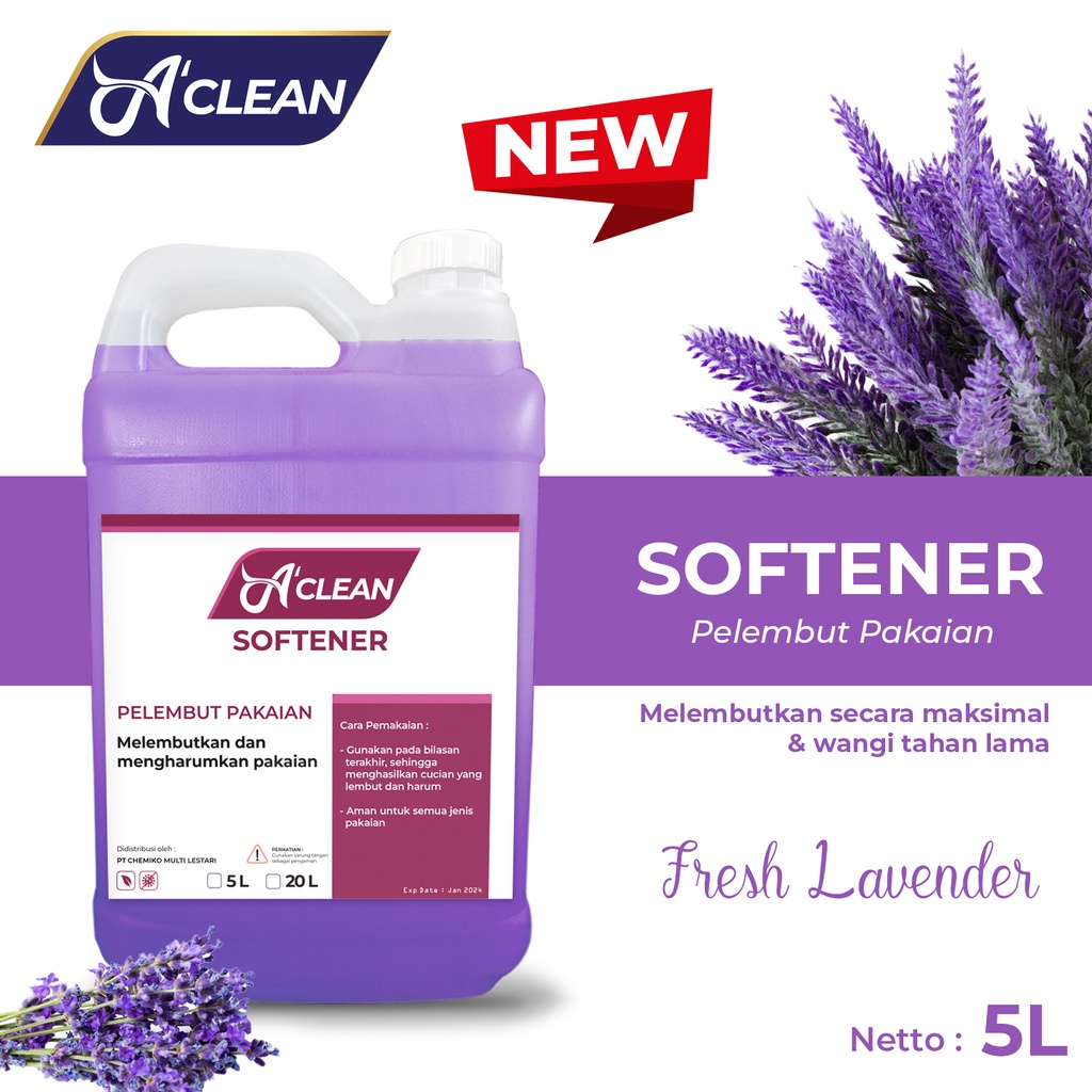 SOFTENER 5L Pelembut Pakaian SEKALI BILAS ANTIBACTERIAL A Clean Care / Amorens [5 Liter]