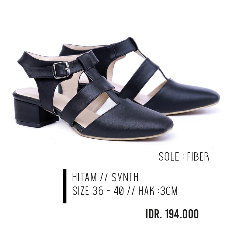  sandal  formal wanita  heels hitam 3cm sendal pesta  kasual 