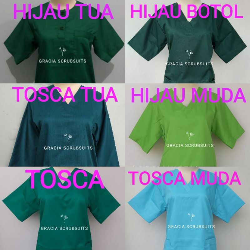 READY STOCK! GRACIA SCRUBSUITS - Baju jaga/baju scrub/jaga malam/oka/ APD bahan drill dokter MURAH