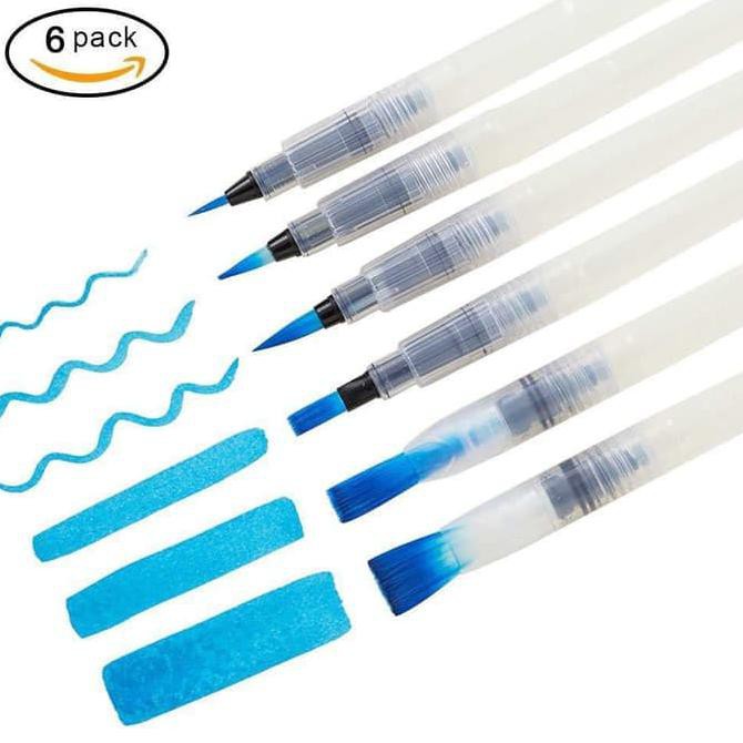 

[BISA BAYAR DITEMPAT] Kuas Lukis Cat Air Water Brush Refillable 6PCS - Putih