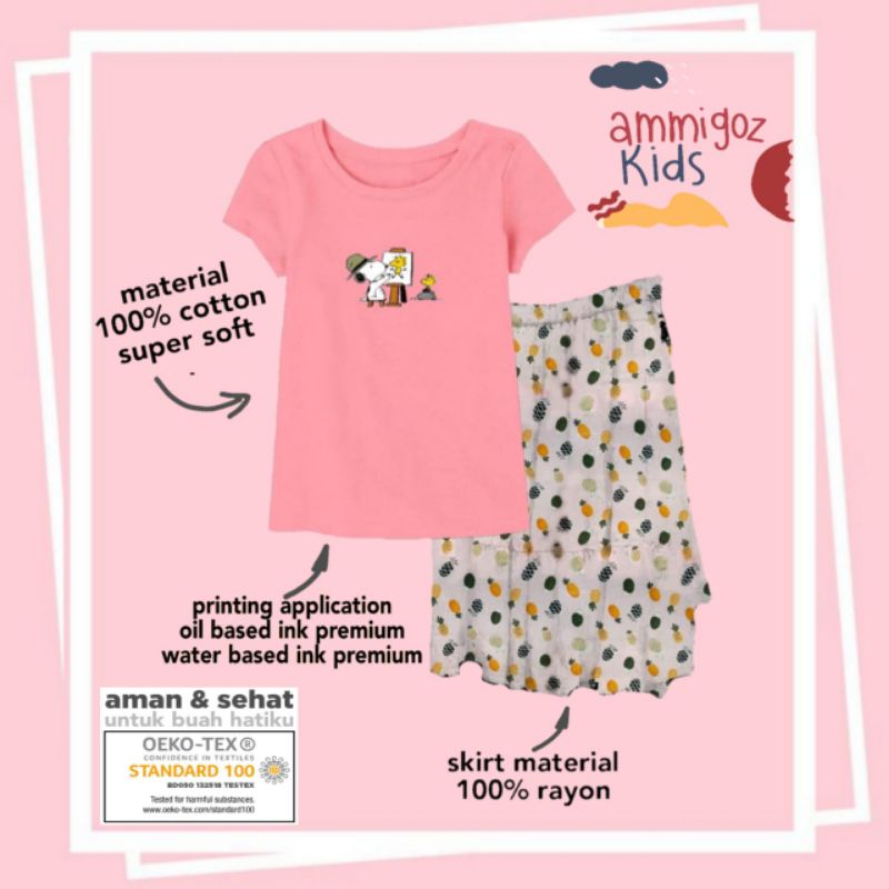 Ammigoz kids Girls Snoopy T-shirt and Skirt Set / Setelan Anak Perempuan Tshirt dan Rok Snoopy (4-14Y)-2