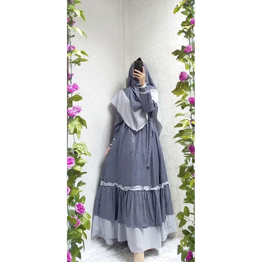 Gamis wolfis embos set jilbab syari free cadar niqob purdah terbaru muslimah fashion modis kalea