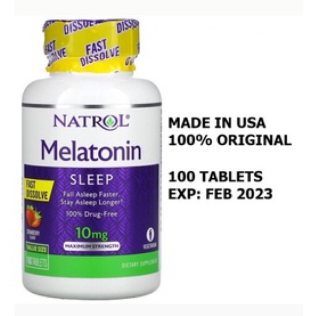 NATROL MELATONIN 10 MG 10MG 100 TABLETS FAST DISSOLVE MAXIMUM STRENGTH STRAWBERRY / CITRUS FLAVOR