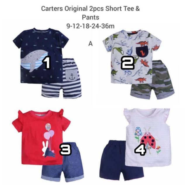 Setelan Bayi Merk Carter's Original Set Celana Pendek dan Kaos Carters Baby