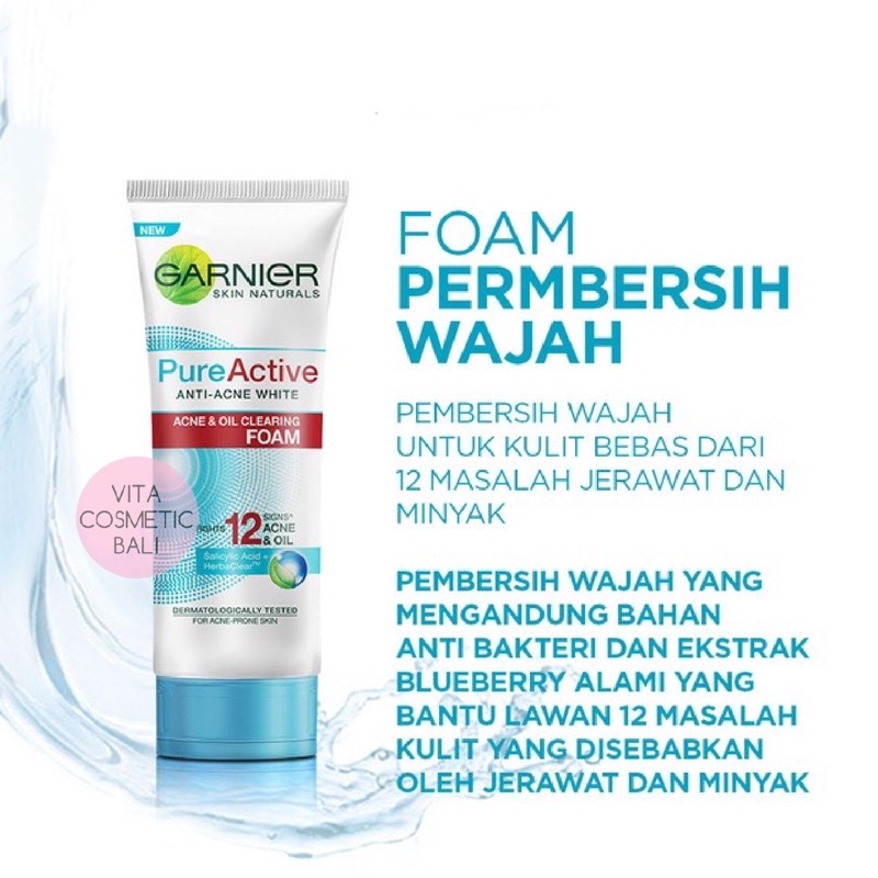 Garnier Pure Active Anti-Acne & Oil Clearing Foam Cleanser  100 ml Sabun Cuci Muka Facial Foam Face 