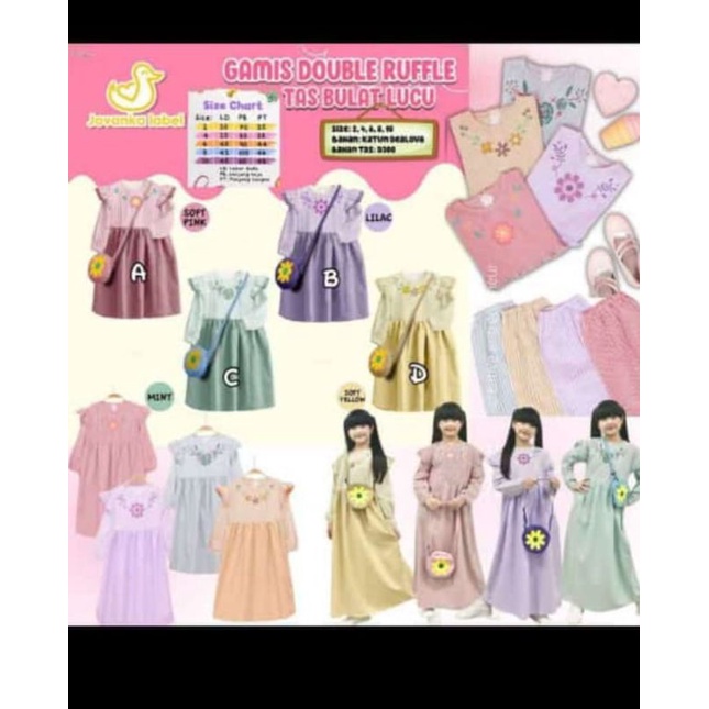 GAMIS DOUBLE RUFFLE + TAS BULAT LUCU BY JOVANKA LABEL SIZE 2 TAHUN