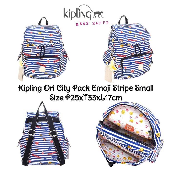 Tas Kipling Grade ORI City Pack Emoji Stripe Backpack Ransel Wanita