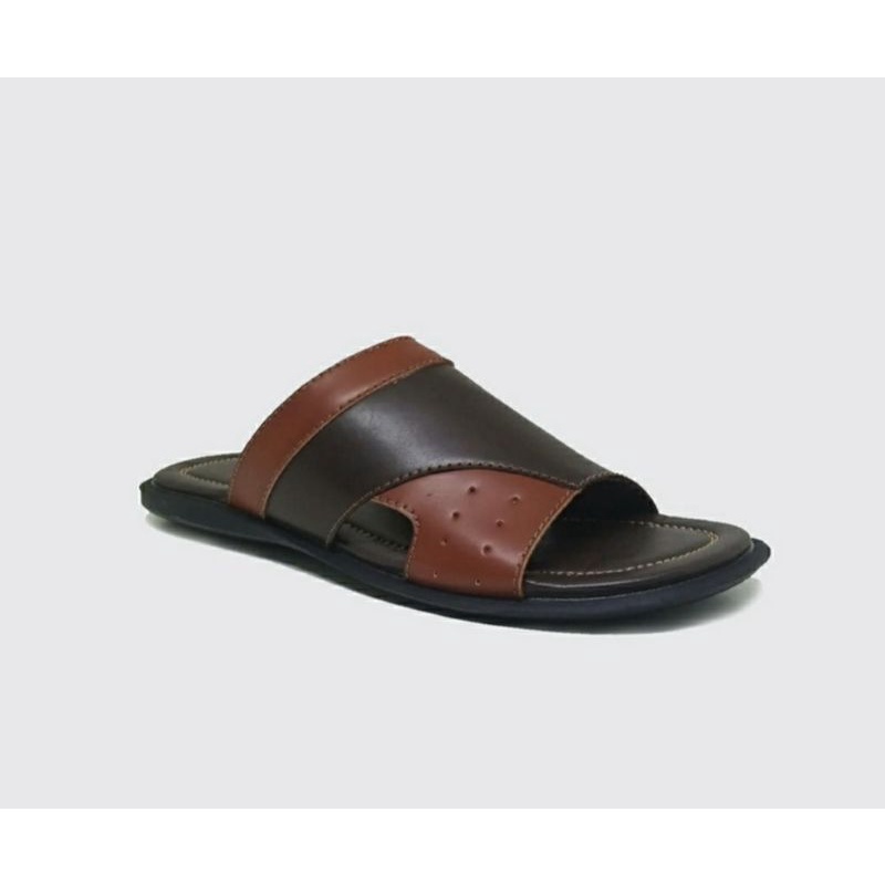 Sendal Kulit Slide Big Size 44-48 Sandal Jepit Pria Bapak2 Ukuran JUMBO Kasual M15 Brown