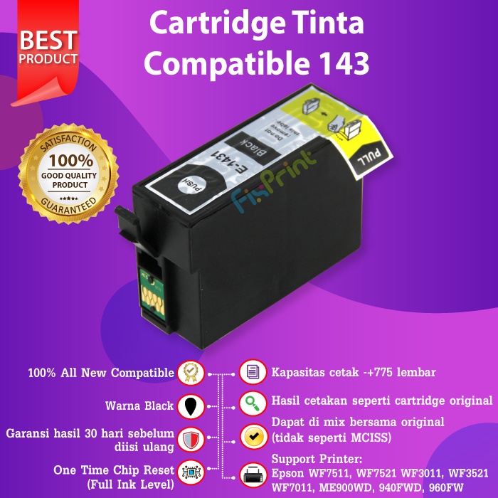 Epson 143 T143 Cartridge Tinta Original Printer Workforce WF-7511 3521 7011 3011 ME-960FWD Black