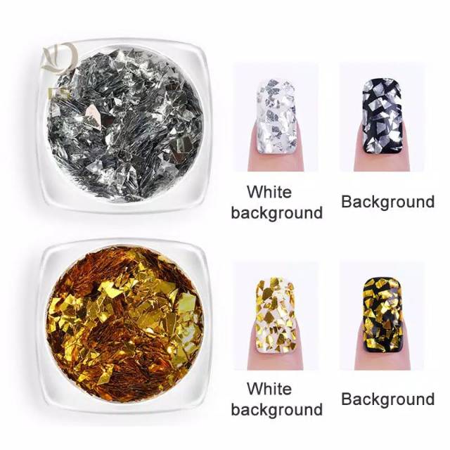 hiasan nail art kuku serpihan foil acrylic untuk hiasan kuku isi 6jar