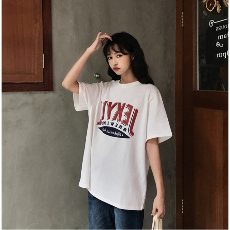 T-Shirt Korea Style Kaos Wanita Kaos Casual Kaos Santai Kaos Longgar Motif Huruf Pakaian Wanita