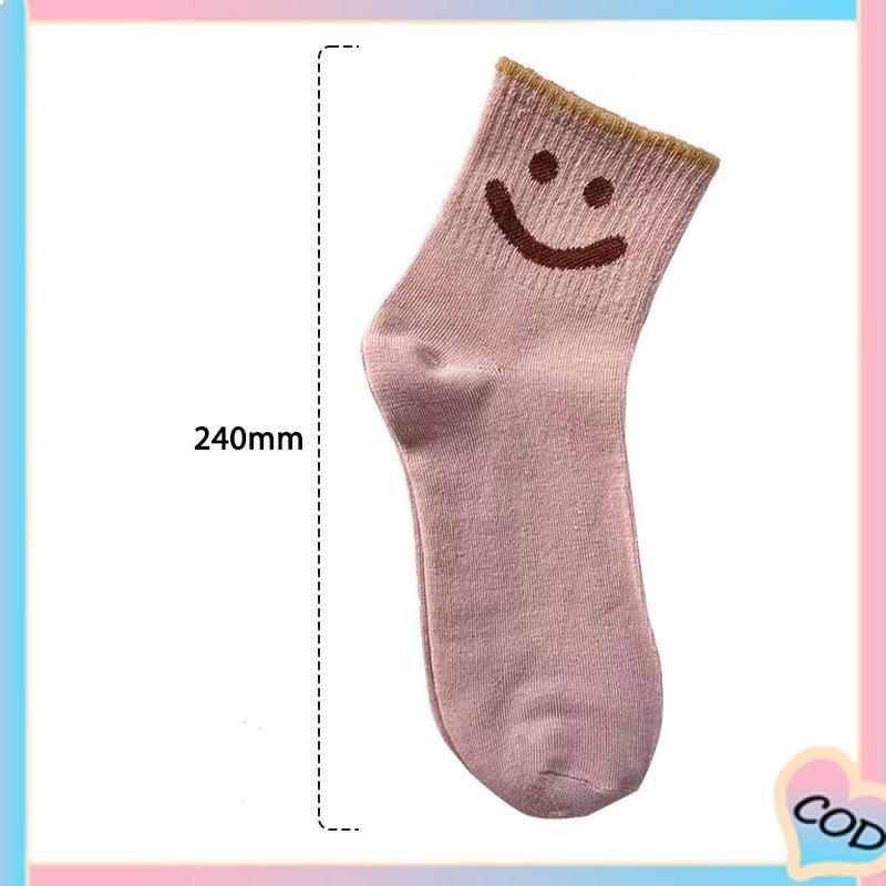 COD❤️ Kaus Kaki Wanita Mid-tube Cute Smiley College Style Kaus Kaki Trendi Musim Gugur Musim Dingin Musim Semi Musim Panas-A.one