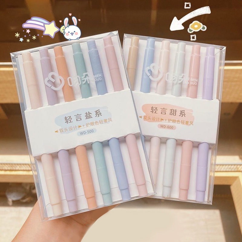 6pcs Spidol Highlighter Dua Sisi Warna Morandi