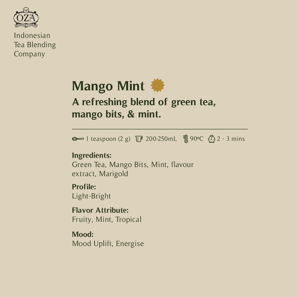 

OZA Tea - Mango Mint Artisan Tea - Green Tea Specialty Grade Teh Hijau Premium 40 gram (20 cups)