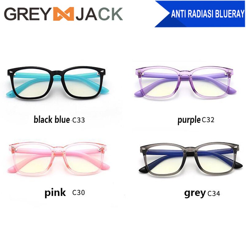 Grey Jack Kacamata Anak Remaja Lensa Anti Radiasi Blueray Komputer HP TV Fashion Anak Perempuan dan Laki-laki 8297-4