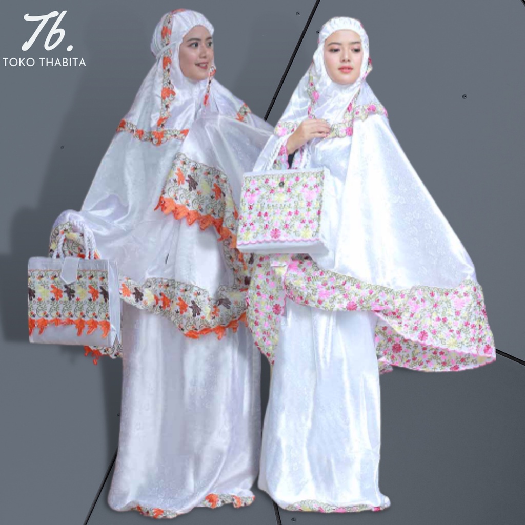 2 Warna Mukena Motif Inficlo Premium Bahan Semi Sutra Putih Lembut Adem