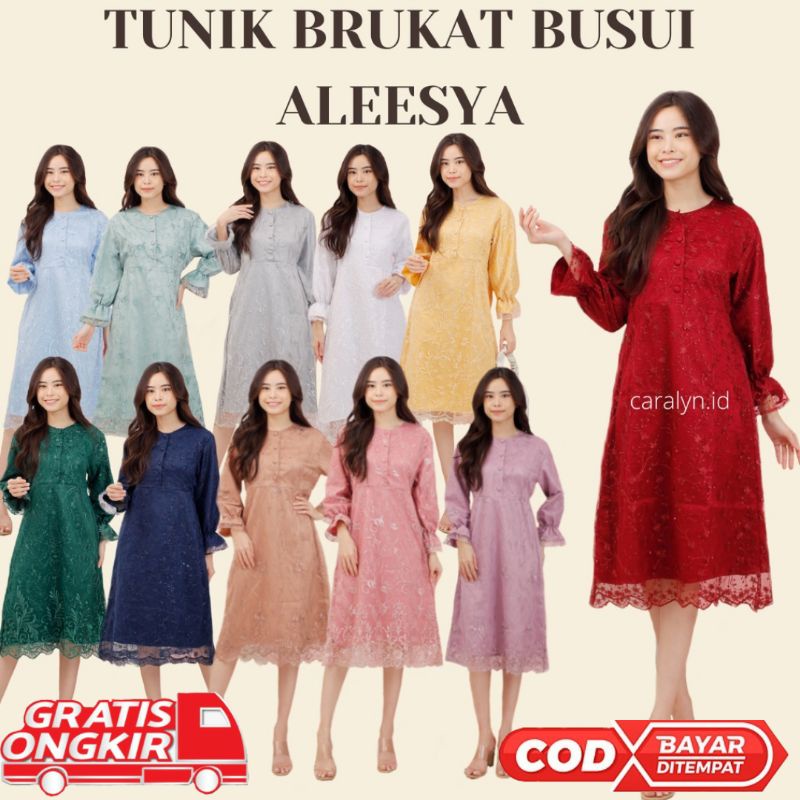 DRESS BRUKAT TUNIK ALEESYA DRESS KONDANGAN LENGAN PANJANG