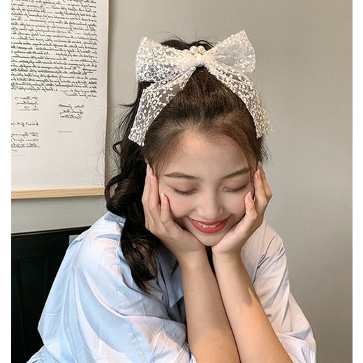 Ikat Rambut Korea Perempuan Dewasa Model Pita Kain Berjaring Mutiara Pearl Aksesoris Jepitan lucu gaya korea AK174