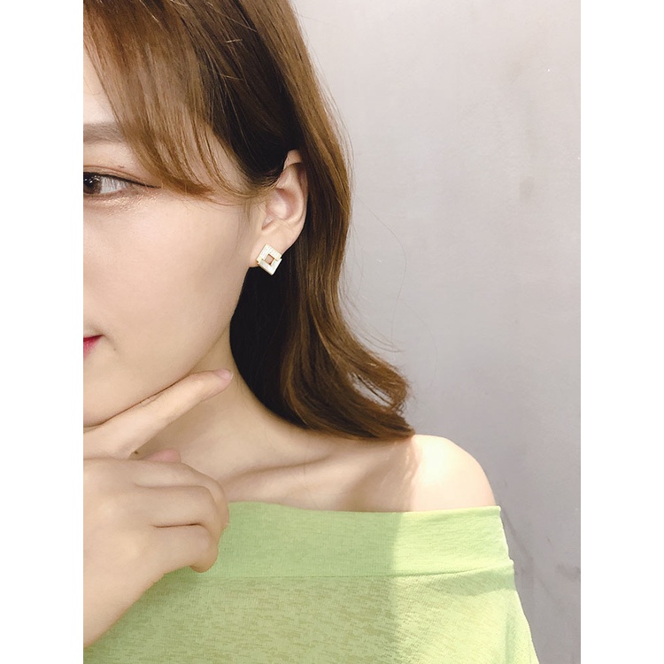 Anting Tusuk Gantung Bahan Sterling silver 925 Desain Geometri hollow Gaya Korea / simple Untuk Wanita