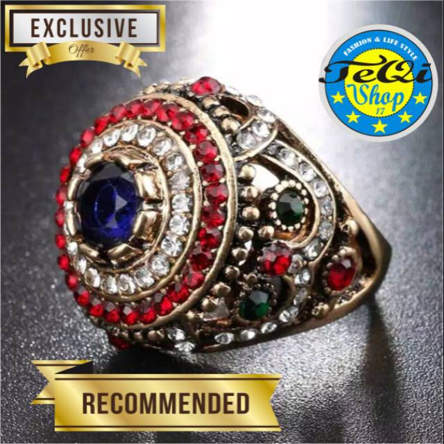 CINCIN PRIA BERTAHTAKAN BERLIAN BATU BIRU GLAMOR GAYA INDIA