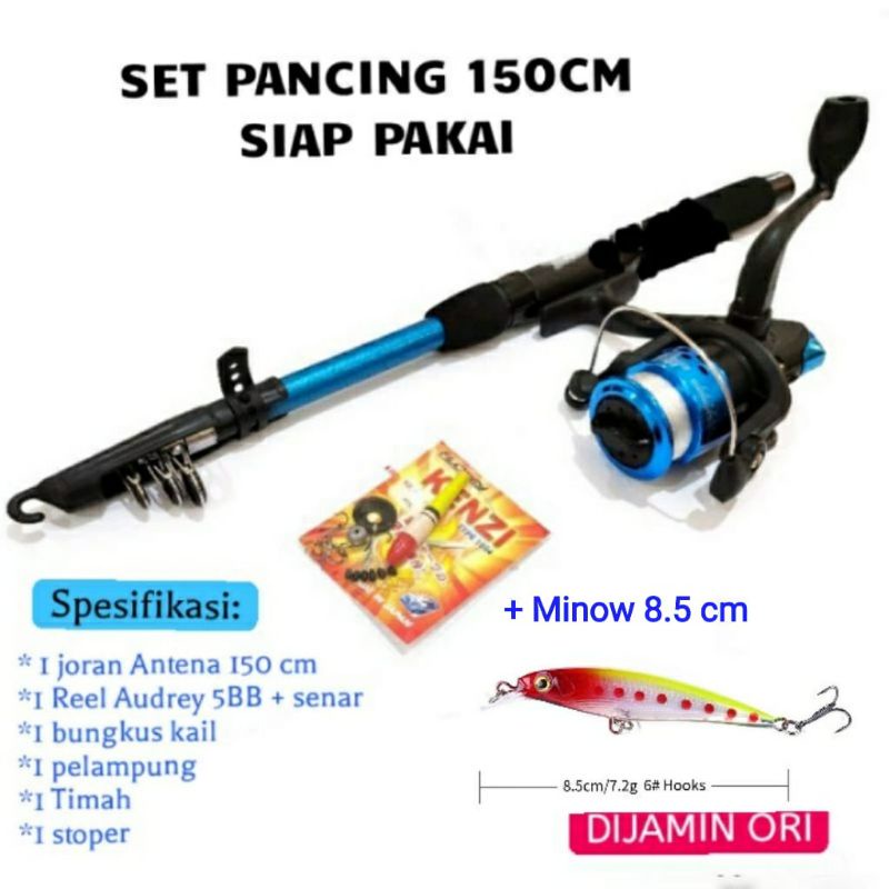 Set Pancing Audrey 5 Bb dan Joran 150 cm. (Plus MINOW) SIAP PAKAI, Harga Promo