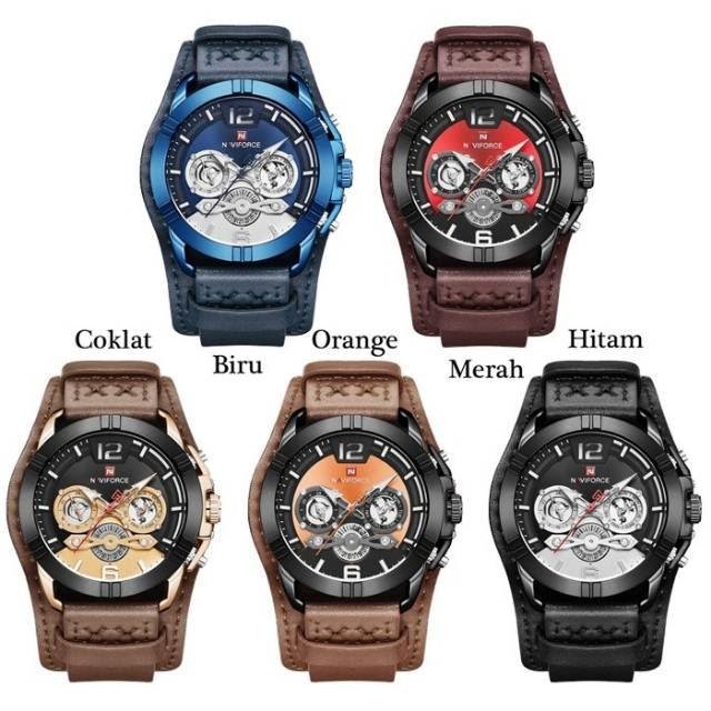 JAM TANGAN PRIA NAVIFORCE 9162 TALI KULIT CHRONOGRAPH
