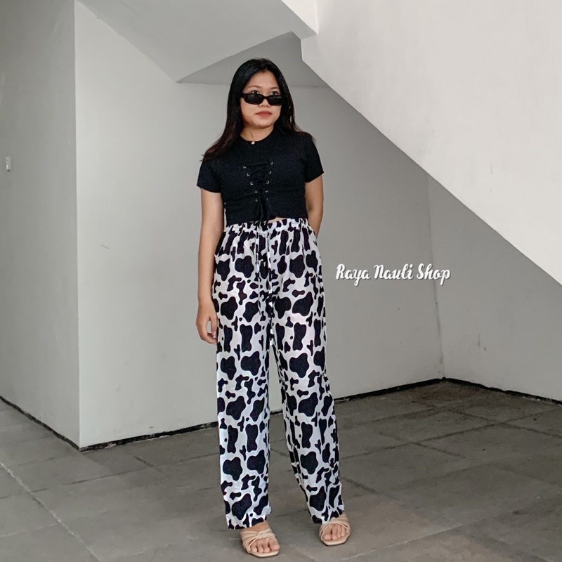 Kulot Motif Bali Rayon Premium-Kulot Sapi Hitam