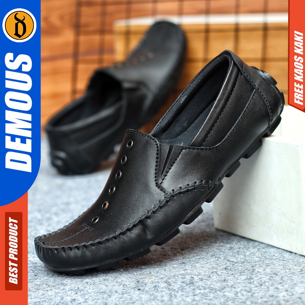 Sepatu Slip On Pria Sepatu Casual Pria Kulit Asli Kerja Kantor Kuliah Kondangan Sepatu Slop Pria Sepatu Hitam Pria DEMOUS MIDRING