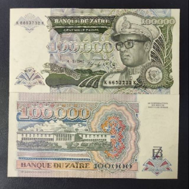 Uang Asing Zaire Pecahan 100000 Cents