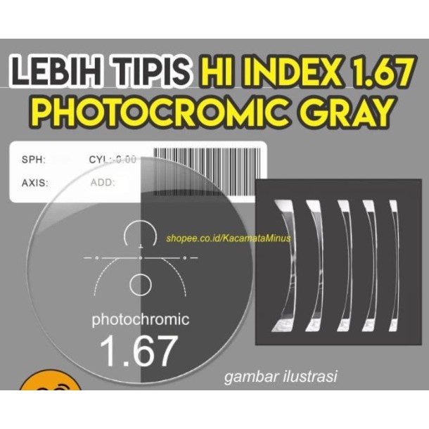 Lensa photochromic index 1.67 Ultrathin